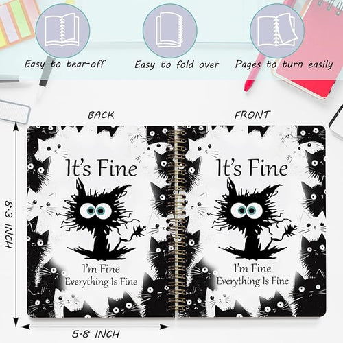 2 Pcs Funny Cat Spiral Notebook, Cute Funny Gifts Journaling Notebooks for Work, College Ruled Notebook Journal Office Classroom Supplies Motivational Cat Themed Gifts for Women Coworkers