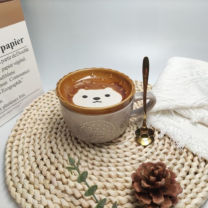 Ceramic Cute Cat Mug With Lid - Funny Novelty Cup for Cat Lovers - Tea and Dessert Mug for Girls, Boys, Women - Christmas Birthday Gift