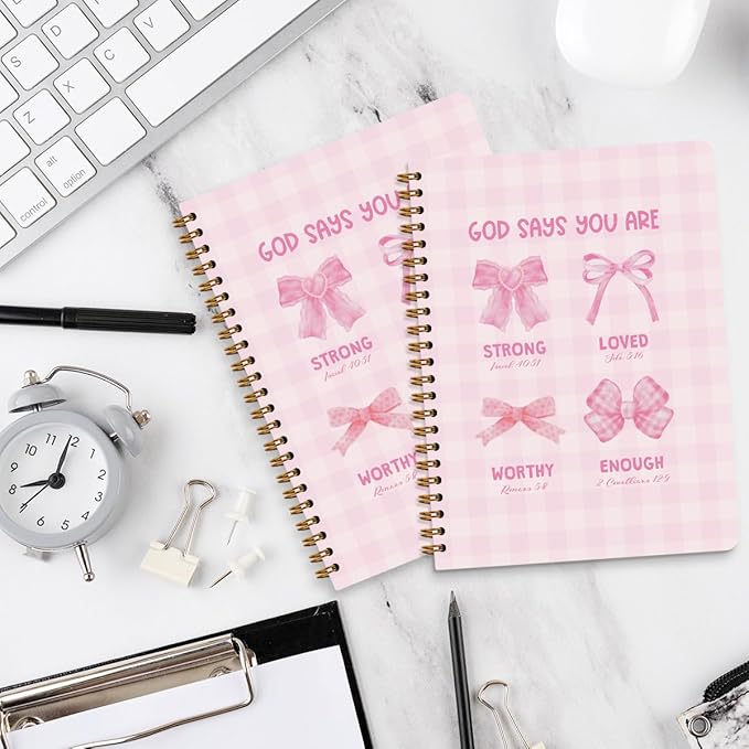 2 Packs Pink Bow Bible Spiral Notebook College Ruled Trendy Notebook Journal Preppy Coquette Christian Gifts for Women Teen Girls Note Books Journals for Writing Journaling Notebooks Office Supplies