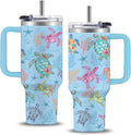 Turtle Tumbler 40oz, Classic Blue Sea Turtles Themed Gifts for Women Girls Turtles Lovers on Birthday Christmas Summer, Travel Stainless Steel Coffee Cup Double Wall Vacuum Insulated Mug