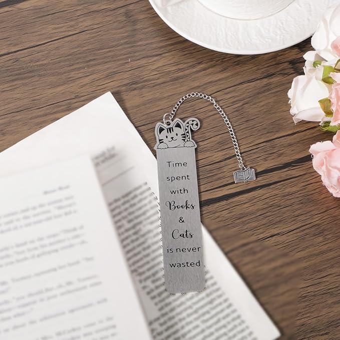Cat Bookmark for Women, Cute Metal Bookmark with Book Charm Pendant for Book & Cat Lovers Women Men Readers Teens Kids Girls Boys