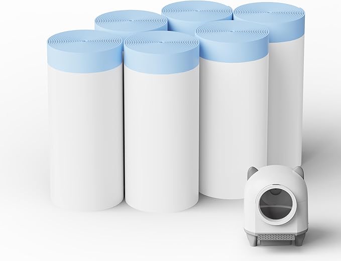 6 Roll Waste Bag for Self Cleaning Litter Box, Drawstring Cat Litter Box Liners (White)