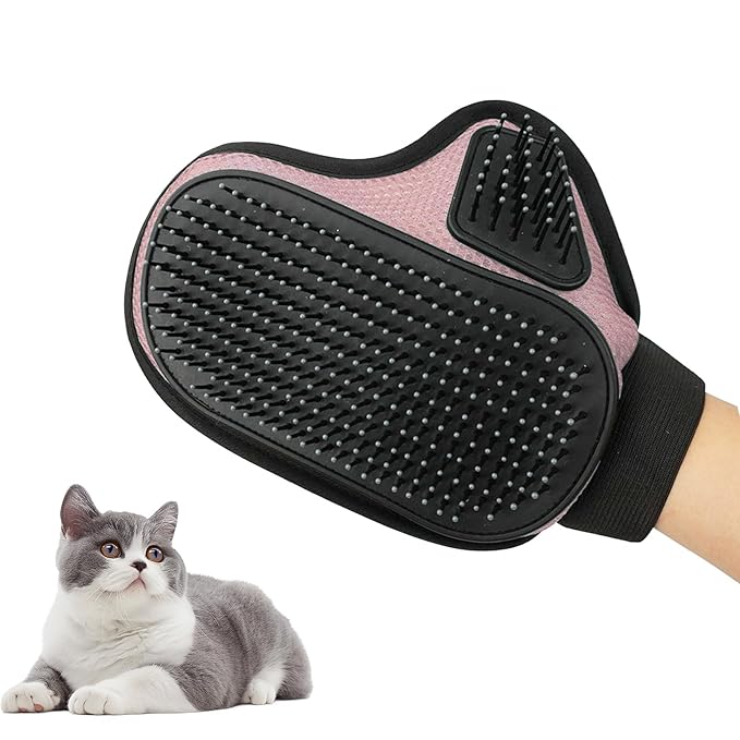 Pink Double-Sided Cat Shedding Glove Breathable Pet Grooming Massage Glove Slicker Brush Glove for Cats and Dogs Hair Removal Mitt