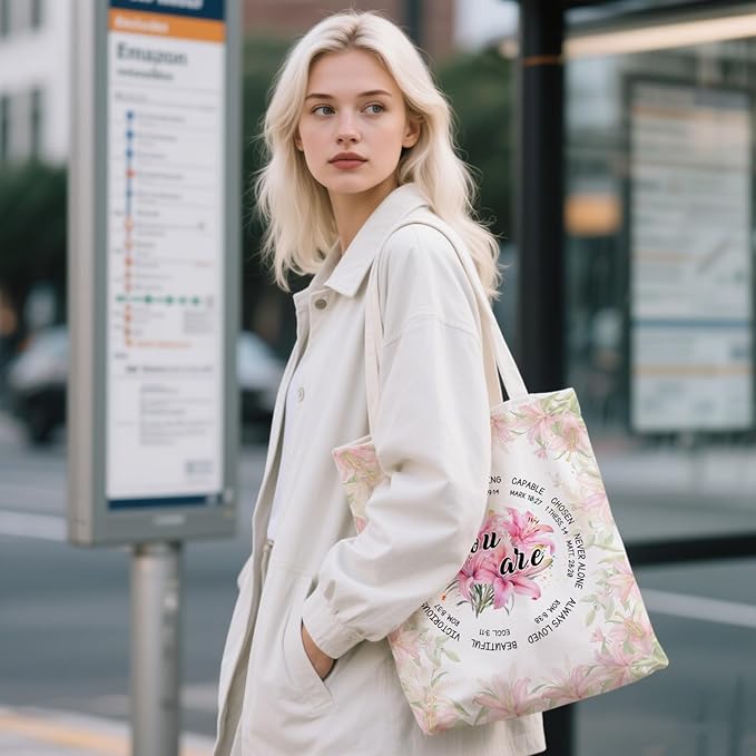 Aesthetic Canvas Tote Bag for Women - with Magnetic Snap Closure & Zipper Inner Pocket Reusable Bag for Shopping
