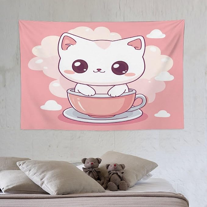 MaSiledy Kawaii Cat Tapestry's Wall Hanging Cat Pet Lover Tapestries for Bedroom Aesthetic Landscape Tapestry Wall Art for Bedroom Wall Hanging for Room 40"x60" Gift for Christmas