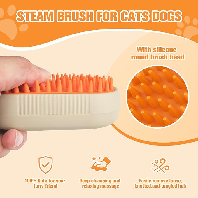 Steam Dog Brush for Shedding Cat Brushes for Indoor Cats Shedding,3 in 1 Silicone Pet Steam Brush for Dog Deshedding Massage Grooming,Rechargeable Cat Hair Brush,Furminator for Cats Dogs Yellow