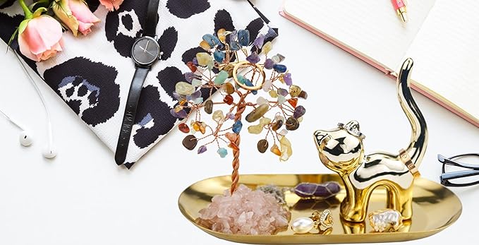Carselage Cat Ring Holder Cat Lovers Gifts for Women, Crystal Tree Ring Dish Earrings Jewelry Box Organizer Trinket Tray, Birthday Gifts for Teen girls Trendy Stuff
