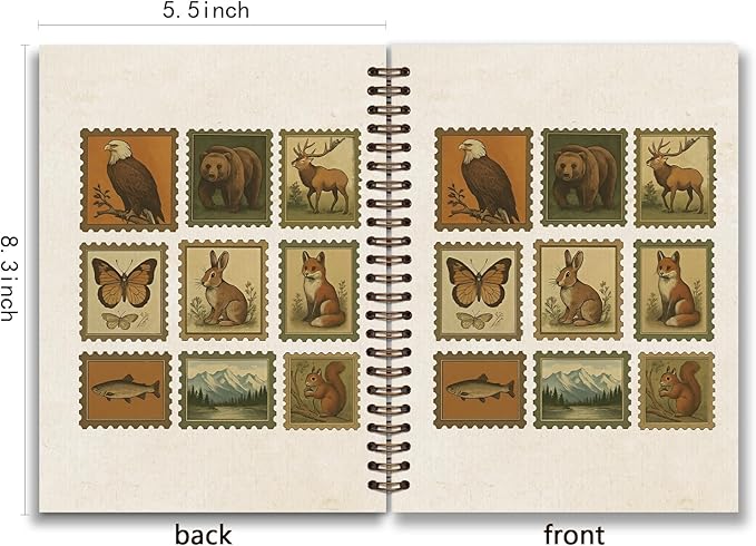 KDHTY Vintage Cottagecore Notebook Journal Postal Stamp Animal Journal Notebook,Fox Fish Notebooks College Ruled for Office School Classroom,Funny Notebook Office Supplies Gifts,5.5 x 8.3
