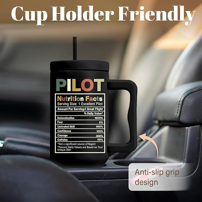 Pilot Gifts For Men, Pilot Tumbler With Handle 40 Oz, Birthday Christmas Retirement Gifts For Pilots Men Husband, Airplane Gift For Aviation Lovers, Travel Coffee Tumbler