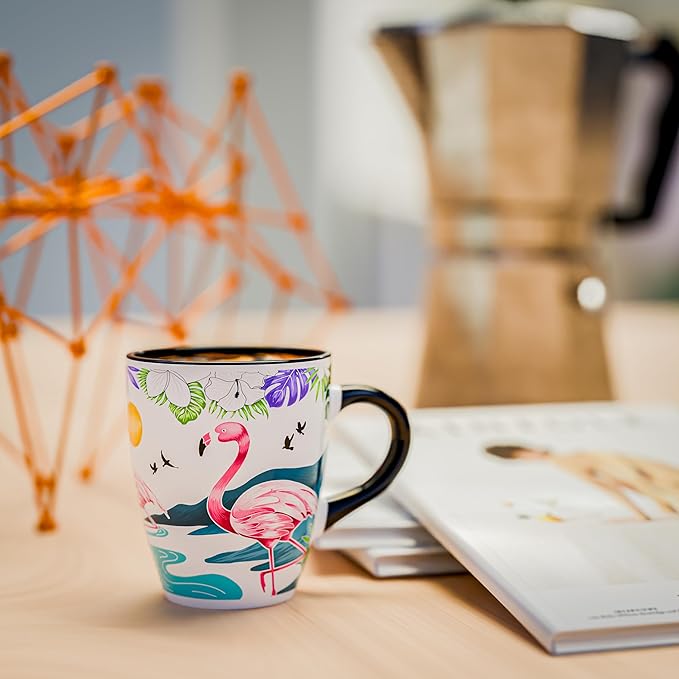 Color Changing Flamingo Coffee Mug 12oz – Ceramic Heat Sensitive Cup for Coffee, Tea, Hot Cocoa & Milk – Magical Flamingo Mug with Tropical Floral Reveal – Unique Gift for Flamingo Lovers, Women, Mom