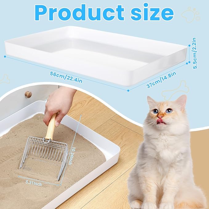 Maxdot 2 Pcs Reusable Cat Litter Tray Large Low Entry Open Litters Box Compatible with Pet Self-Cleaning Litter Box with 2 Metal Cats Shovel for Indoor Pets Easy to Clean, 22.4 x 14.8 x 2.2