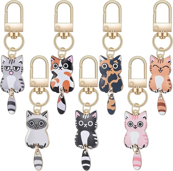 Nogeqi 7 Pcs Cat Keychain, Cute Cats Charms, Kawaii Cat Key Chains, Kitty Keyring, Cats Accessories for Women Car Keys Purse