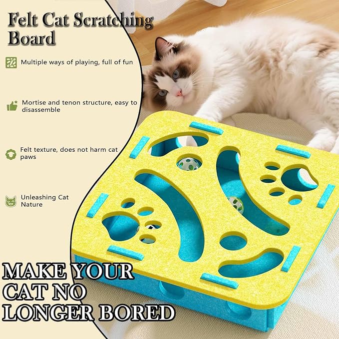 Cat Scratch Pad Toy with Ball Felt Cat for Indoor Cats (Green No.1)