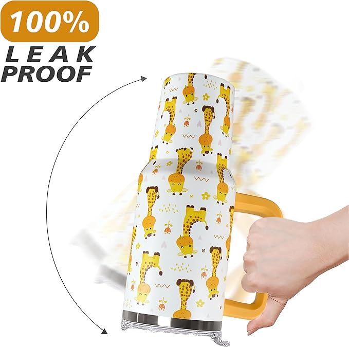 Ceovfoi 40 Oz Giraffe Tumbler With Lid and Straw, Stainless Steel Insulated Coffee Travel Mug, Giraffe Gifts for Lovers, Safari Decor Accessories
