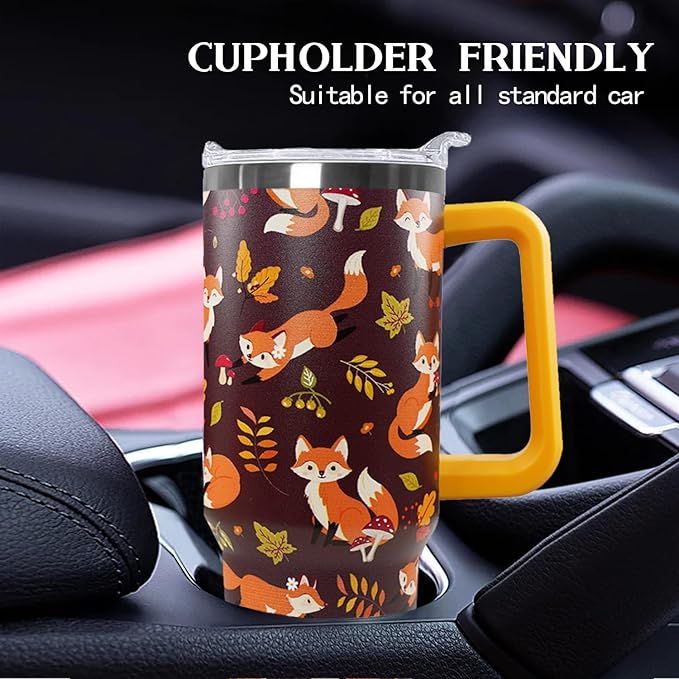 Ceovfoi 40 oz Fall Fox Tumbler With Lid and Straw, Travel Mug Cup Water Bottle, Gifts for Fox Lovers, Decor Accessories