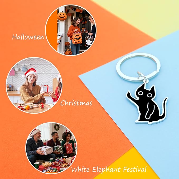 Cute Cat Keychain Halloween Christmas Stocking Stuffers for Women Adults Teens Boys Girls Cat Lover Gift Ideas
