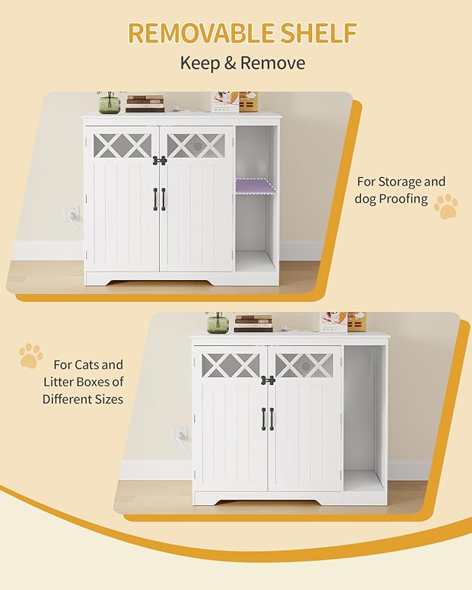 Cat Litter Enclosure, Hidden Self-Cleaning Litter Box Furniture with Charging Station, Pull-Out Base Plate, Adjustable Shelf, Large Indoor Cat House, 41.3 x 27.6 x 35.4 inches, White