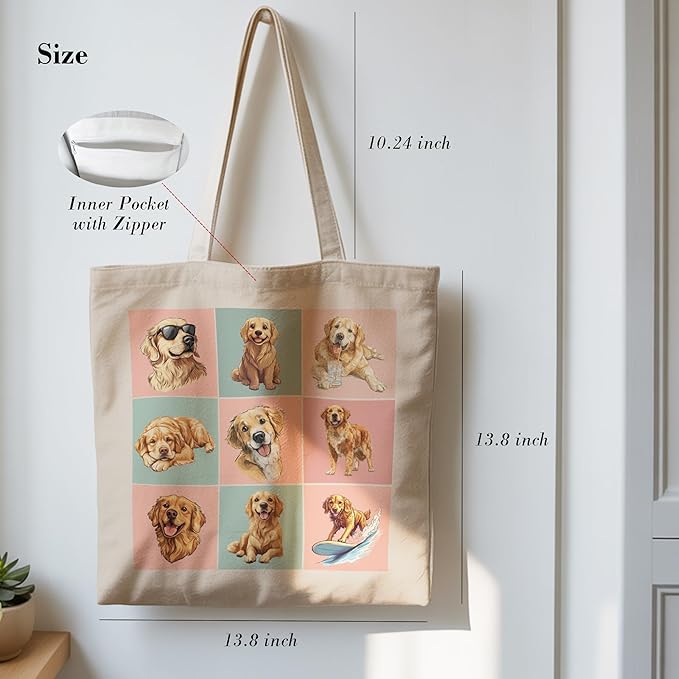 Pets Lover Gifts Tote Bag for Women, Dogs Cats Bee Aesthetic Canvas Bag with Inner Pocket