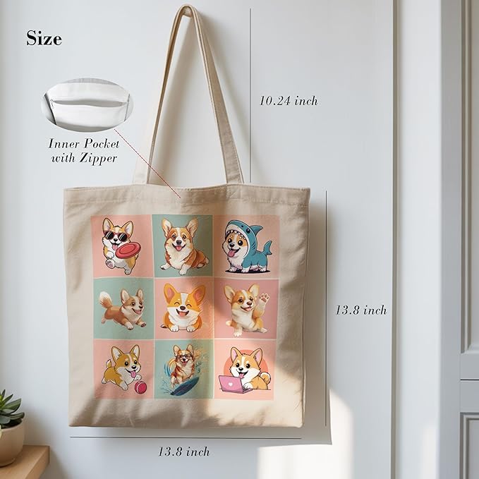 Pets Lover Gifts Tote Bag for Women, Dogs Cats Bee Aesthetic Canvas Bag with Inner Pocket