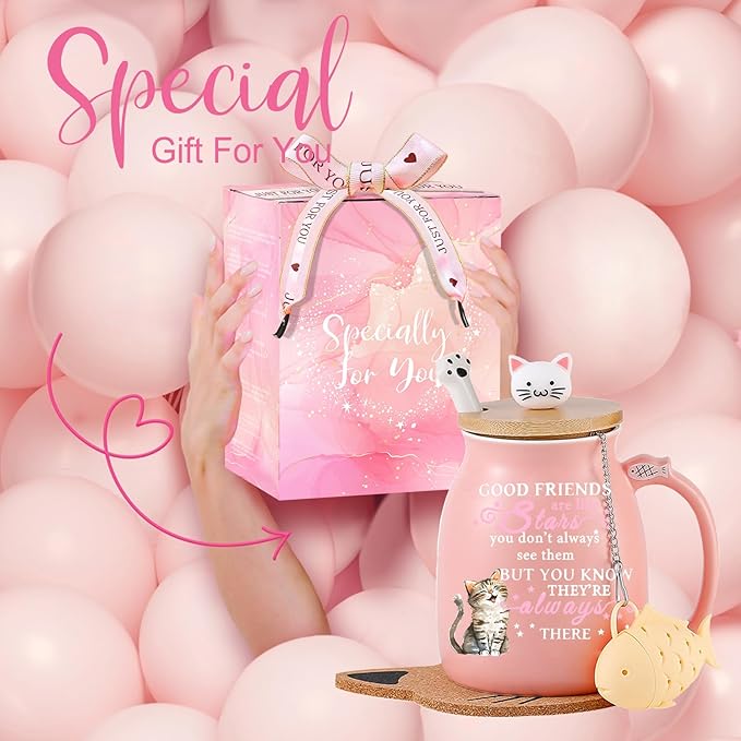 Friendship Gifts for Women Cat Mug Unique Birthday Gifts for Women Cute Stuff Kawaii Tea Cup Christmas Gift Bestie Friend Gift For Woman Cat Lovers hemed Gifts for BFF Coworker Sister