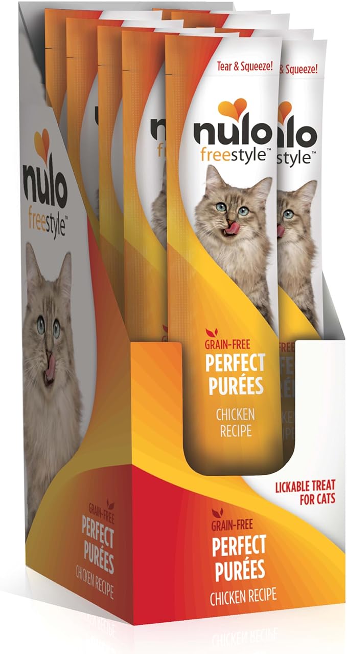 Nulo FreeStyle Lickable Cat Treats - Perfect Purées Chicken Recipe, Squeezable Grain-Free Wet Cat Food Topper, High Moisture for Hydration, 0.5oz Tubes (pack of 48)