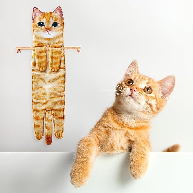 Funny Hand Towels for Bathroom Kitchen Decor - Cute Cat Hanging Hand Towel Kitchen Gadgets - Unique Housewarming Birthday Christmas Cat Lover Gift Ideas for Women Mom Lady Adults