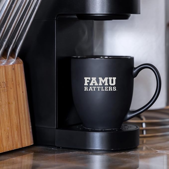 Rico Industries NCAA (D/E/F & G) Standard 15oz Laser Engraved Matte Black Ceramic Bistro Mug - For Hot or Cold Drinks
