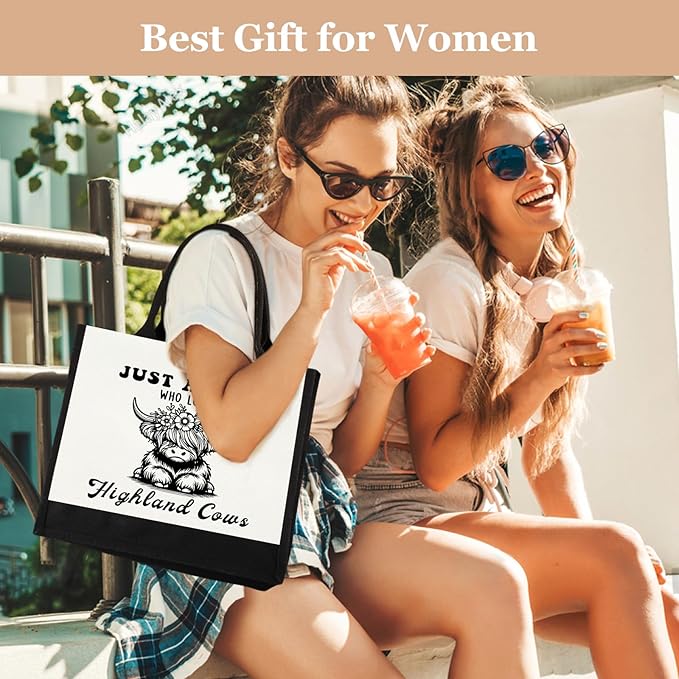 Canvas Tote Bag for Women, Cute Highland Cow Gifts for Cow Lover, Western Gift for Women Aesthetic Tote Bag Reusable Bag, Birthday Christmas Gift for Daughter Friends Sisters Who Loves Highland Cows