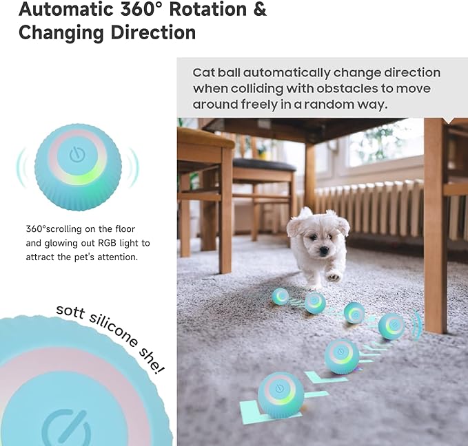 Interactive Blue Cat Ball - USB Rechargeable Automatic Moving Rolling Cat Toys for Indoor Kittens