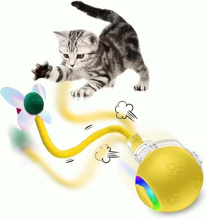 2026 Newly Upgraded Version 3.0 Cat Toys, Cool Intelligent Interactive Cat Ball for Indoor Bored Cats, Automatic Rolling Ball 3.0 Puzzle Toy, Electronic Rolling Pet Chase (Yellow-1 pcs)