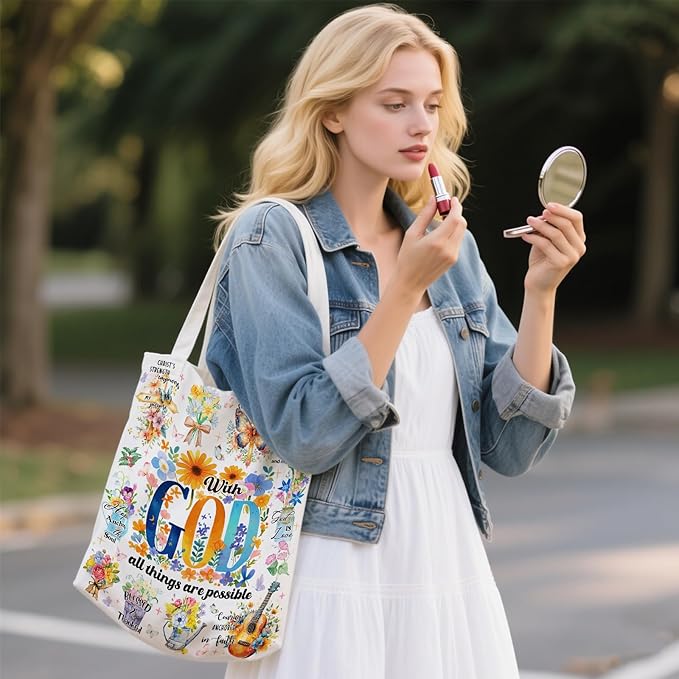 Aesthetic Canvas Tote Bag for Women - with Magnetic Snap Closure & Zipper Inner Pocket Reusable Bag for Shopping