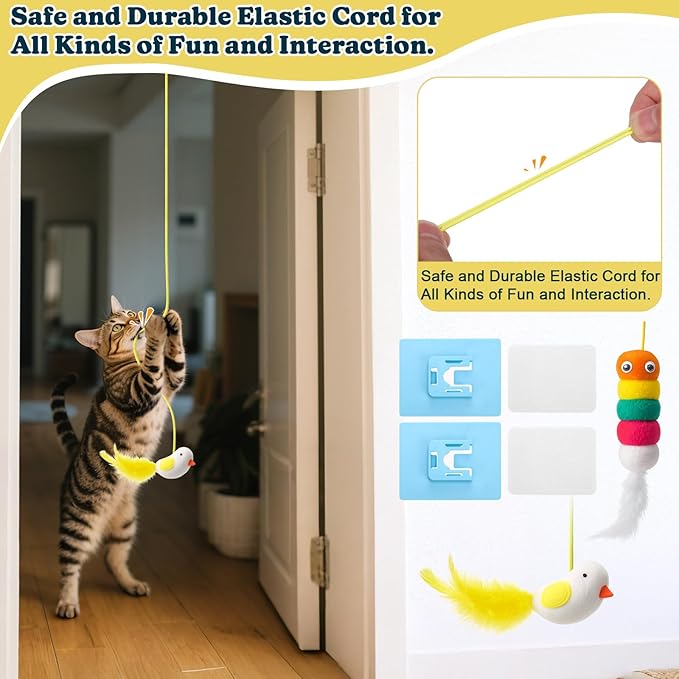Palksky Interactive Cat Toys for Bored Indoor Cats, Hanging Retractable Flying Bird String Cat Toy, Kitten & Adult Cat Enrichment Feather Toys, Automatic Electric Stimulating Cats Toys for Exercise