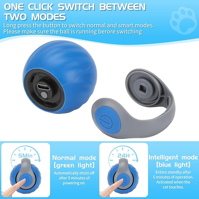 Speedy Tail Automatic Cat Ball Toy Self Rolling Moving Self-Rotating Cat Exercise Ball USB Rechargeable Interactive Hunting Cat Toy (Upgrade Blue)