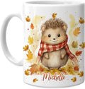 Hyturtle Personalized Fall Hedgehog Maple Leaves Coffee Mug - Birthday Gifts For Hedgehog Lovers - Fall Autumn Decor Gifts For Farmhouse Thanksgiving - Custom Name 11oz White Ceramic Coffee Tea Mug