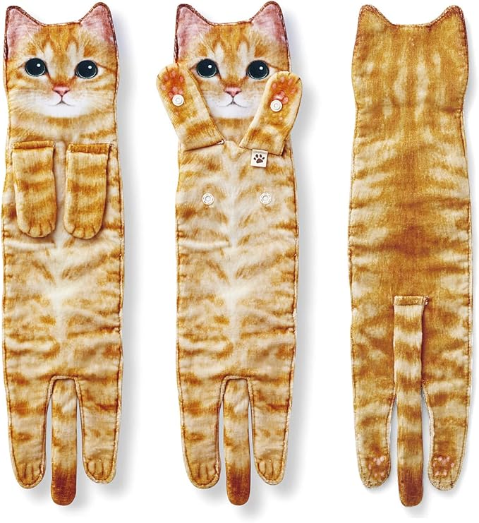 Funny Hand Towels for Bathroom Kitchen Decor - Cute Cat Hanging Hand Towel Kitchen Gadgets - Unique Housewarming Birthday Christmas Cat Lover Gift Ideas for Women Mom Lady Adults