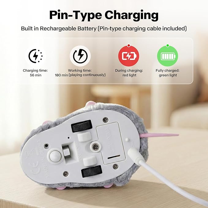 Pet Prime Interactive Cat Mouse Toy with Remote Control,Rechargeable Automatic Moving Mouse for Indoor Cats & Kitten,Exercise with Mental Stimulation