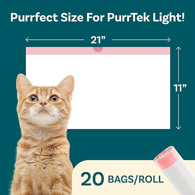 PurrTek Light Cat Litter Box Liners — LitterWrap Drawstring Bags for Automatic & Self-Cleaning Litter Boxes | Precision Fit, Jumbo Heavy-Duty, Leak-Proof, Unscented Odor Control, Replacement Refills