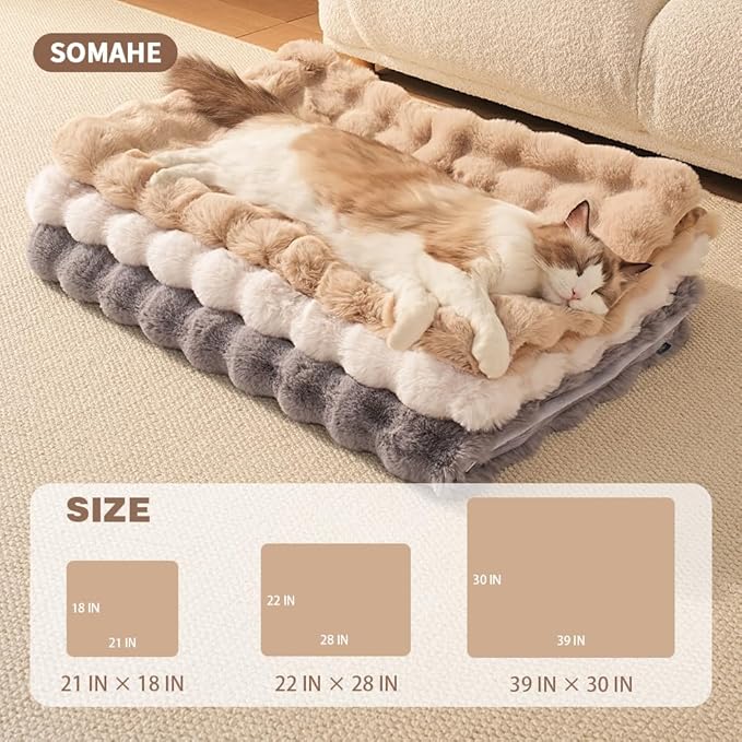 SOMAHE Self-Warming Cat Blanket for Indoor Cats & Small Dogs, Dual-Side Sherpa Plush Throw, Anti-Static Shared Couch Mat for Crate & Travel, Machine Washable No Shrink, 28x22 Inch Coffee