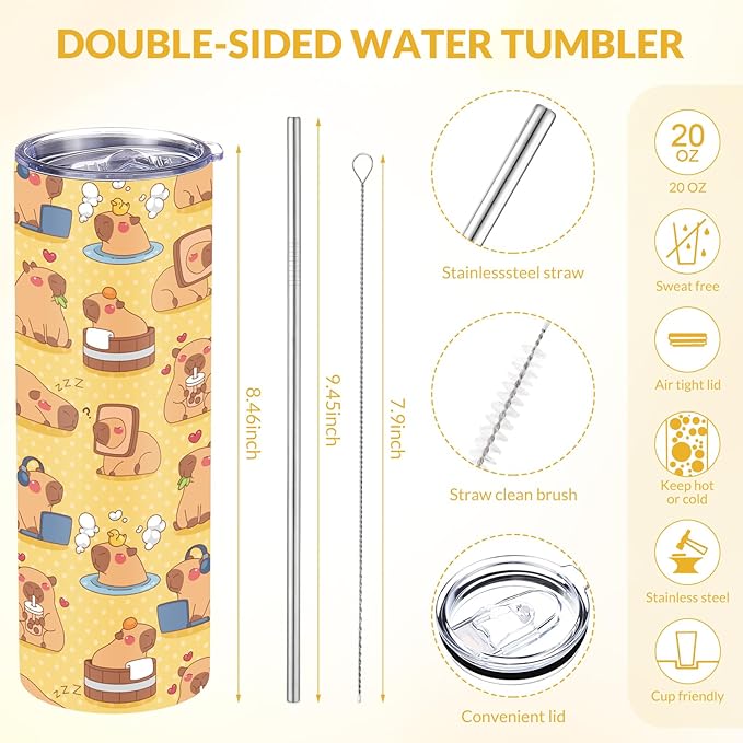 Funnymoom 2 Pack Capybara Themed Party Gifts Set Skinny Tumbler 20 oz Travel Coffee Mug Socks Novelty Cute Animals, Christmas Birthday Party Gifts for Capybara Themed