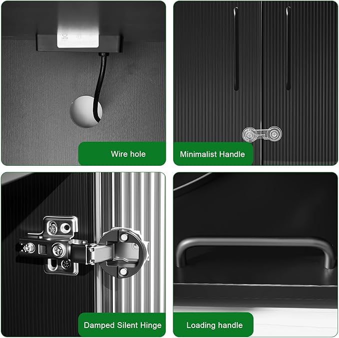 Cat Litter Box Enclosure - Dog Proof Cat Litter Box with Pull-Out, Rotating Features, Includes Power Outlet and Acrylic Wave-Patterned Door Panels with Lock,Elegant Black