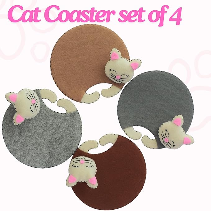 Cute Cat Coasters Valentine Gift Set – Funny Drink Mats for Women, Cats Mom Present, Unique Decor Idea, Gag Gift for Her, Stylish Coasters for Drinks, Cool Surprise for Cat Lovers and Home Use