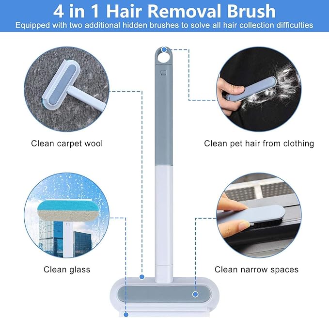 Pet Hair Removal Tool for Dogs & Cats (19" Long Brush + Gloves), Electrostatic Reusable Pet Hair Remover, Five Finger Magic Brush with Adjustable Handle for Couch, Carpet, Bedding, Clothes