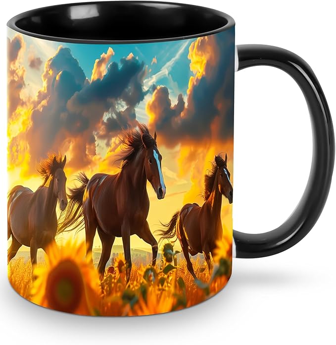 Horse Coffee Mug Funny Ceramic Tea Cup Novelty Presents for Women Men Home and Office Birthday Microwave Dishwasher Safe 11oz