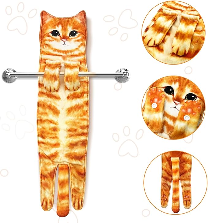 PAT JUUMG Funny Cat Hand Towels for Bathroom Kitchen Decor Cat Towel, Cute Decorative Hanging Face Towels, Super Absorbent Soft, Housewarming Gift, Cat Lovers Gifts for Women (2 Pack-Towel-02)