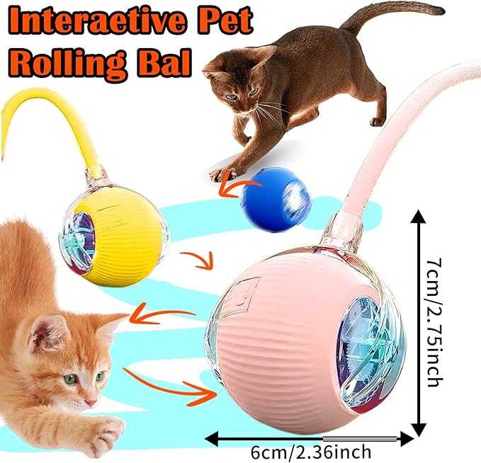 Cat Ball Toy,New Interactive Rolling Cats Dog Toy Balls 360° Smart Automatic Rolling Pet Ball, Fast Moving Toy for Dog,Interactive Toys for Cats (Grey)