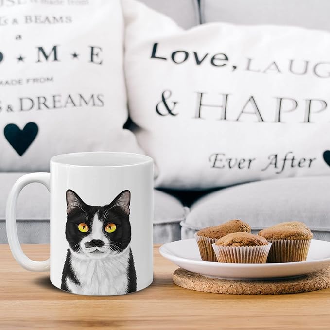 MUGBREW Cute Moustached Tuxedo Cat Ceramic Coffee Mug Tea Cup, 11 OZ