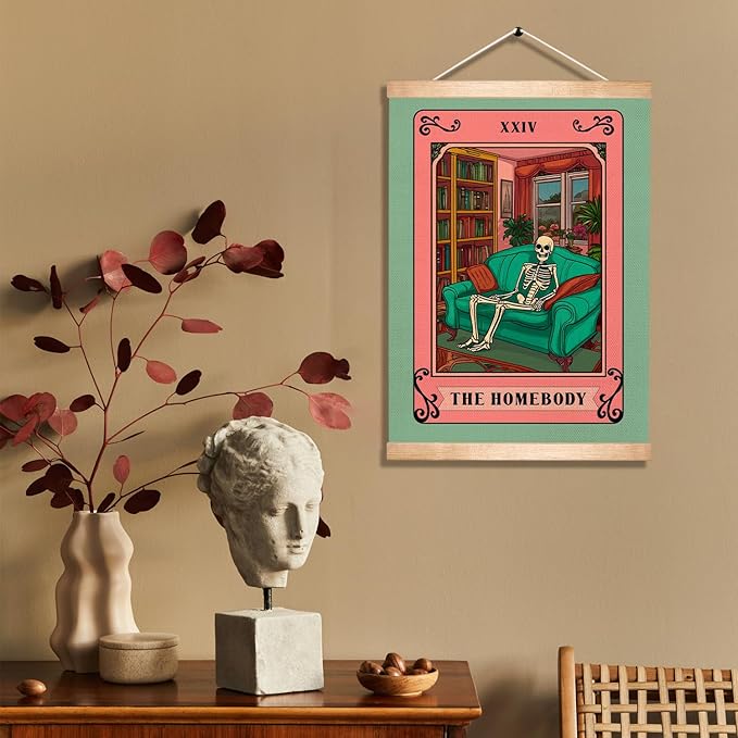HEYJEEPER The Homeboy Wall Art Decor,Funny Skeleton Tarot Card Linen Poster,Humour Home Wall Decor for Bedroom,Living Room,or Stay-Home Guys Gift 14x18inch (The Homeboy)