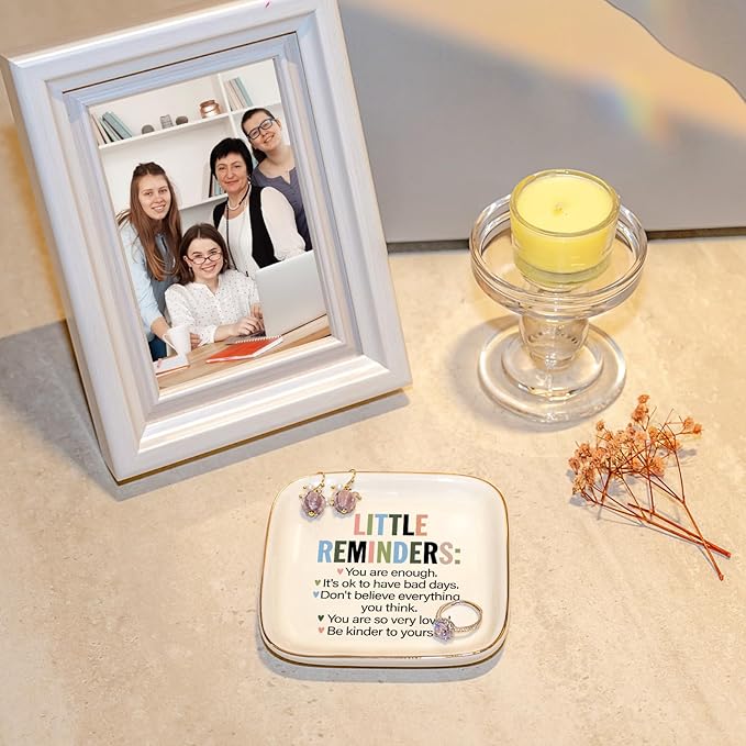 Motivational Birthday Gifts for Women – Little Reminders: You are enough... Affirmations Ring Dish, Inspirational Quote Jewelry Tray Gifts For Friends,Besties,Coworkers Employee Appreciation Gift