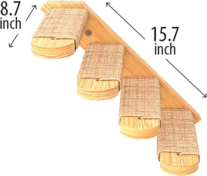 Skywin Cat Wall Steps - Solid Rubber Wood Cat Stairs Great for Scratching and Climbing - Easy to Install Wall Mounted Shelves for Playful Cats (Wood, Right-Left)