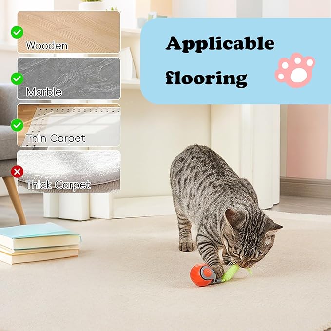 Speedy Tail 2.0 Interactive Cat Toys with Tail- Self-Moving Ball with Turbo Speed & Smart Sensor, Indoor Enrichment Toy for Bored Cats & Kittens (Orange)